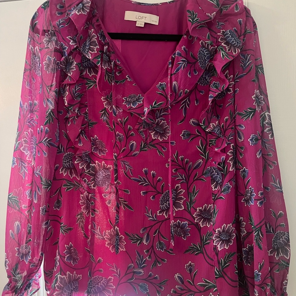LOFT Vibrant Magenta Floral Blouse